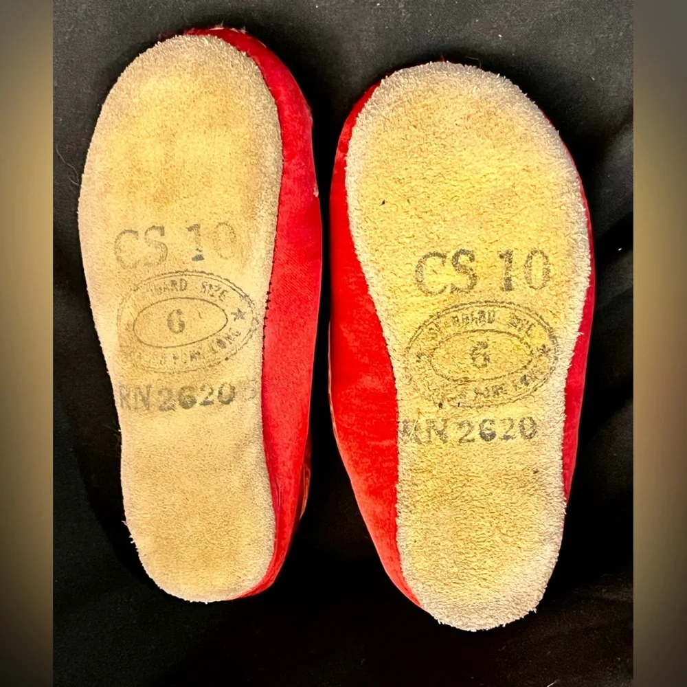 VTG Chinese Embroidered Silk Red Dragon Baby Slippers Shoes Doll Display Sz 6